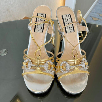 GG Crystal Horsebit Sandal Siver Lambskin