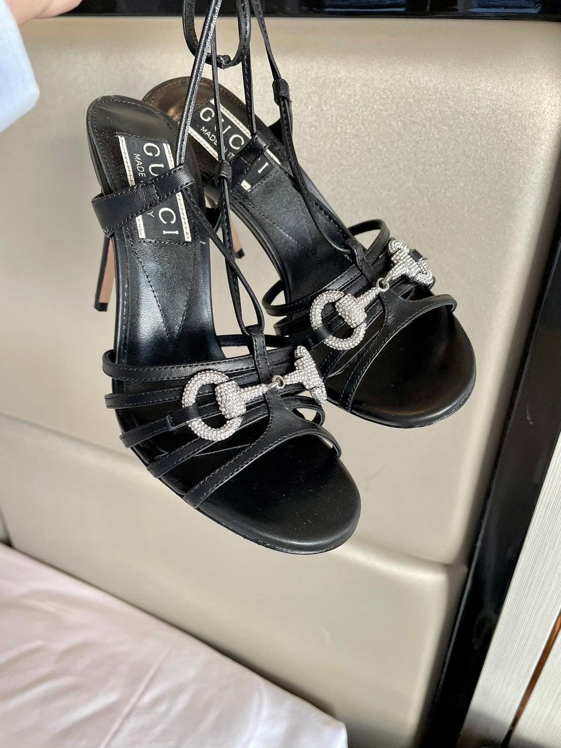 GG Crystal Horsebit Sandal Black Lambskin