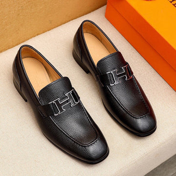 Hm Black H-Buckle Loafer Black Grained Calfskin