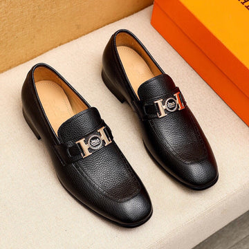 Hm Gold H-Buckle Loafer Black Grained Calfskin