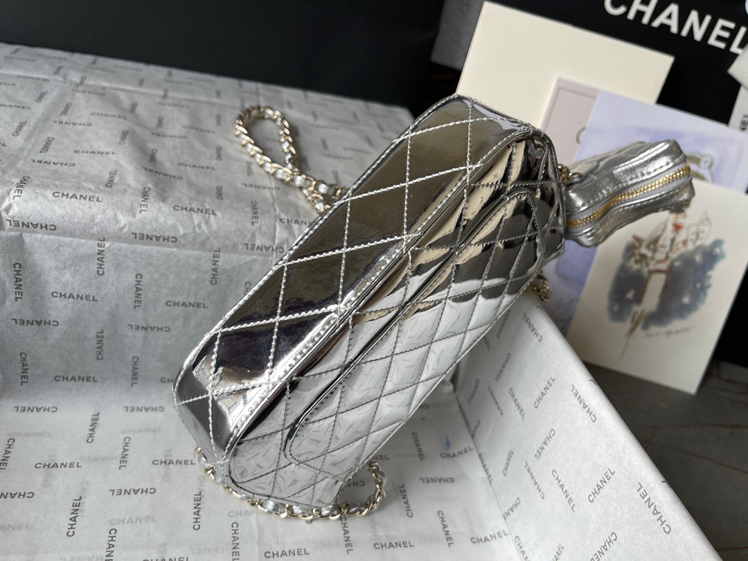 CC MINI 19 FLAP BAG IN SILVER METALLIC CALFSKIN Bags Bible