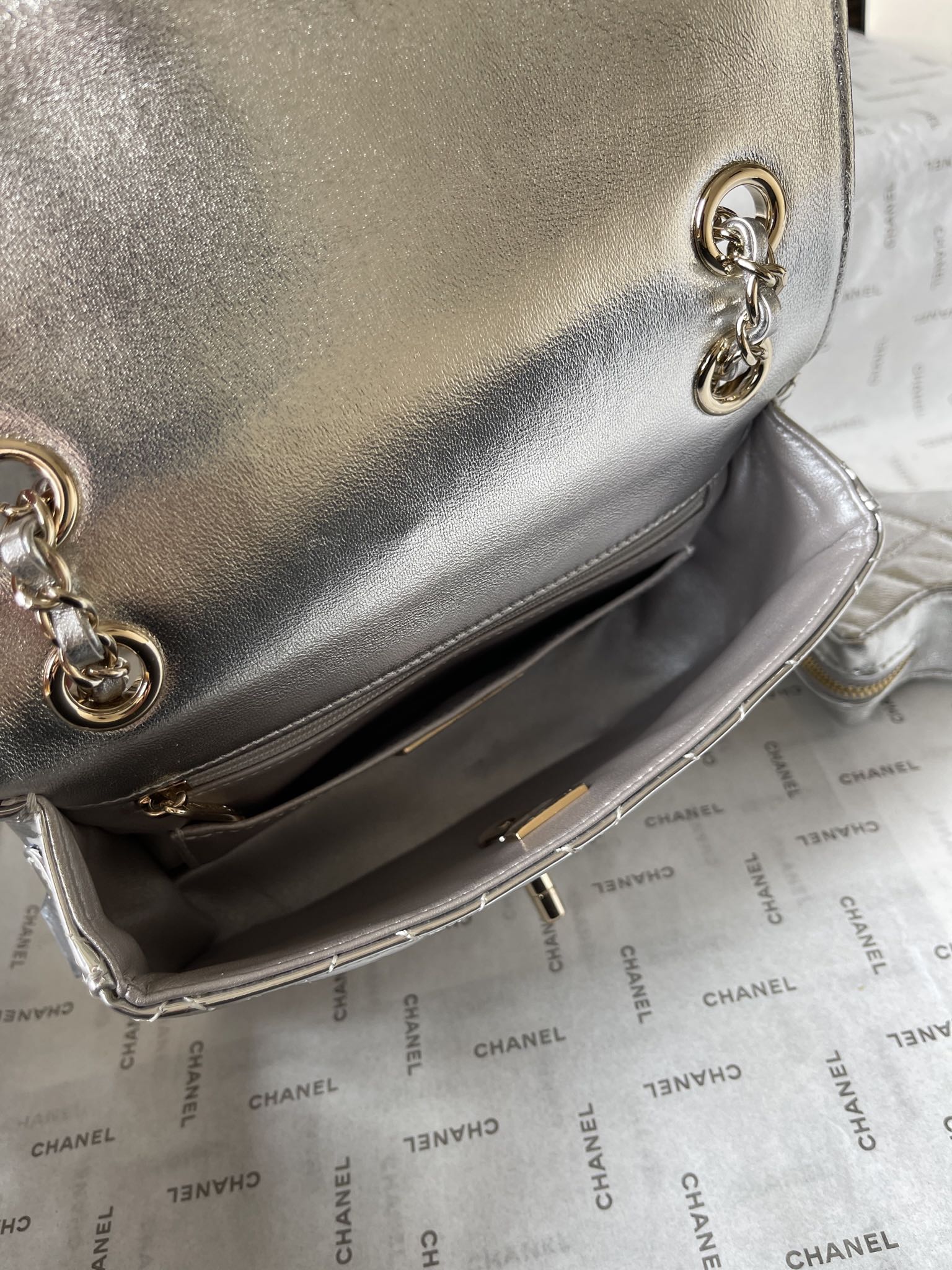 CC MINI 19 FLAP BAG IN SILVER METALLIC CALFSKIN Bags Bible
