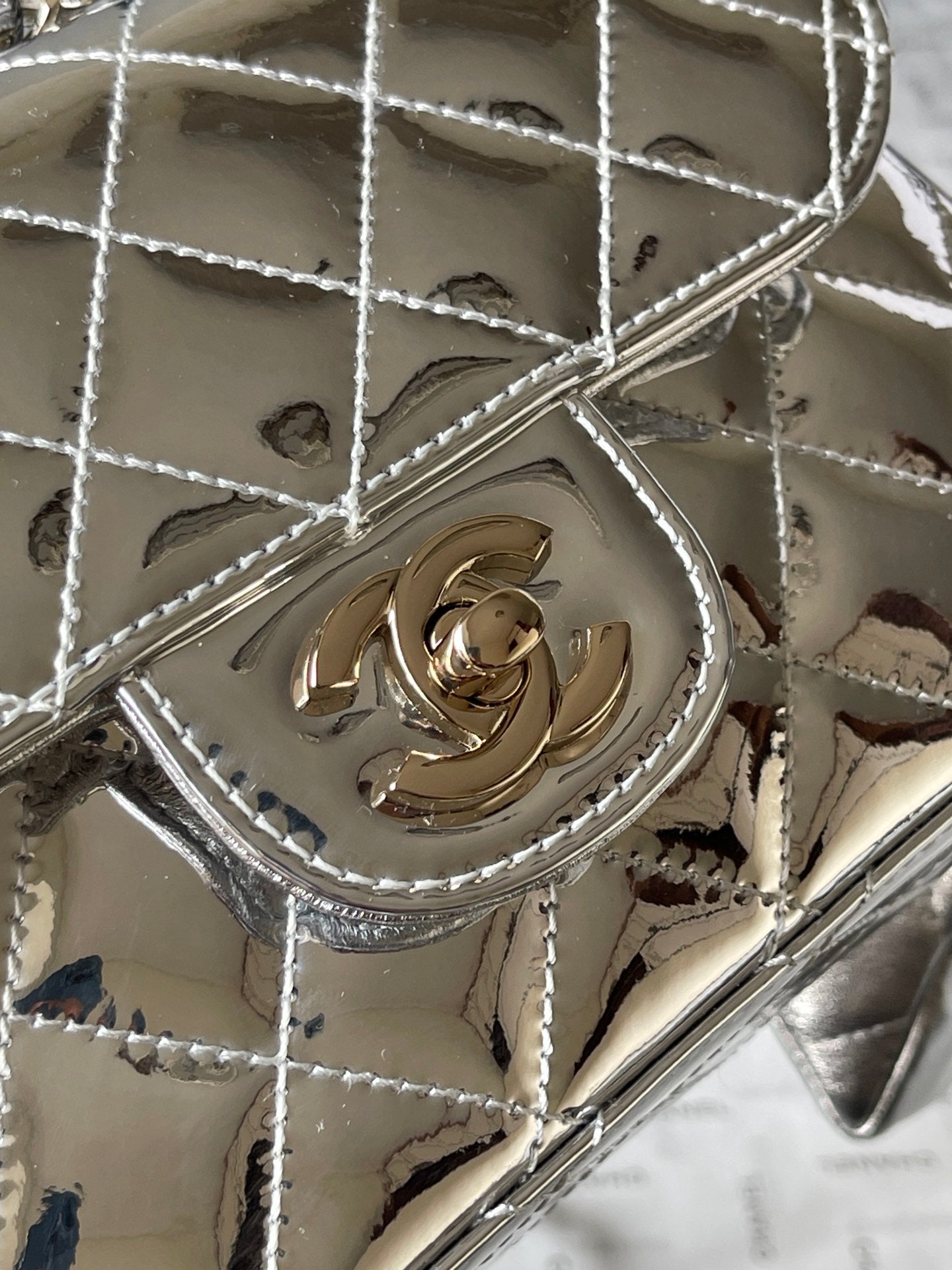 CC MINI 19 FLAP BAG IN SILVER METALLIC CALFSKIN Bags Bible