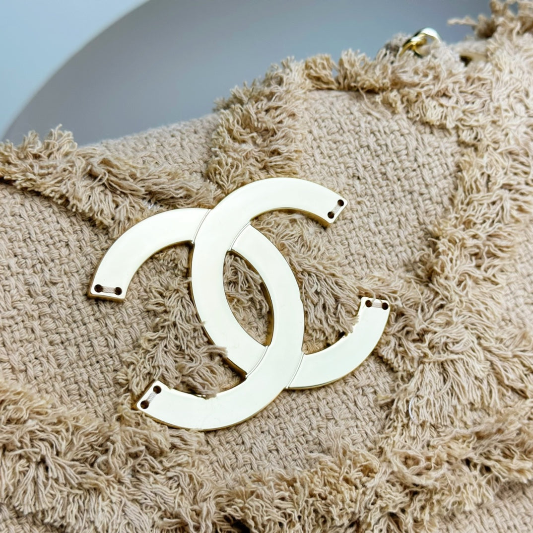 Classic Flap Bag 27CM Beige Woven Linen