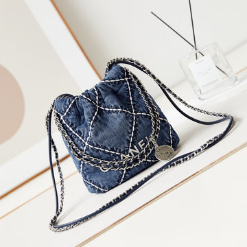 CC 22 Mini Backpack Stitched Blue Denim Silver Hardware