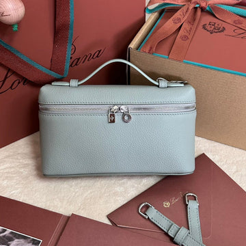 Extra Pocket L19 In Powder Blue Grained Calfskin With Silver Hardware