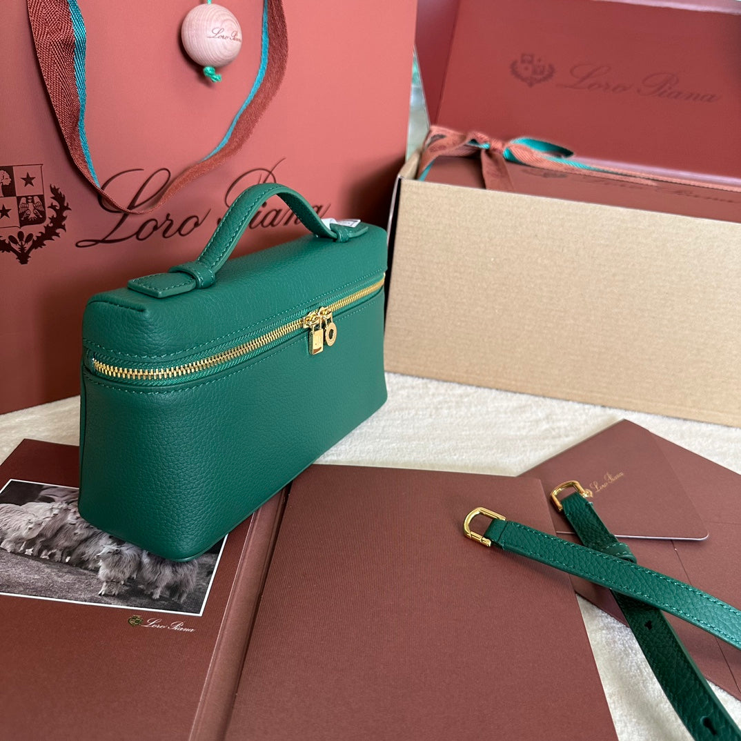 Extra Pocket L19 In Green Forest Grained Calfskin With Gold Hardware