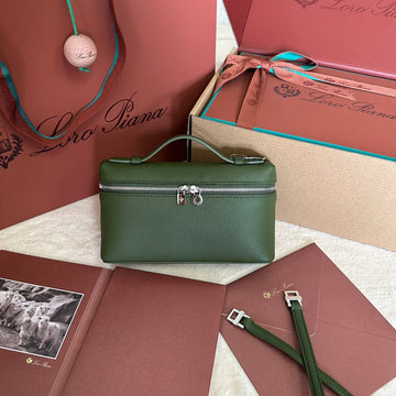 Extra Pocket L19 In Pine Green Calfskin With Silver Hardware