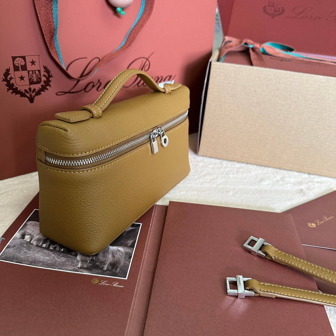 Extra Pocket L19 In Dijon Yellow Grained Calfskin With Silver Hardware