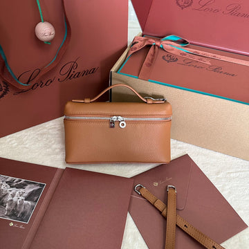 Extra Pocket L19 In Bronze Brown Calfskin With Silver Hardware