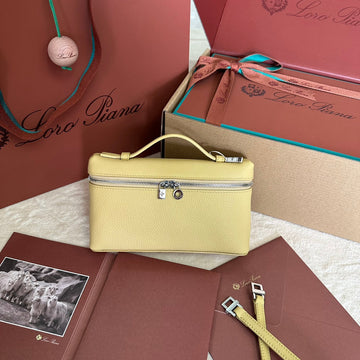 Extra Pocket L19 In Light Yellow Calfskin With Silver Hardware