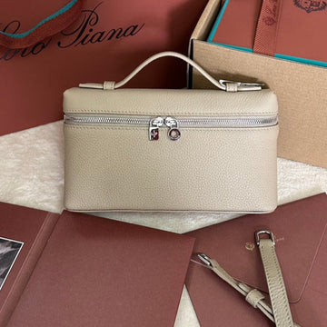 Extra Pocket L19 In Desert Brown Grained Calfskin With Silver Hardware