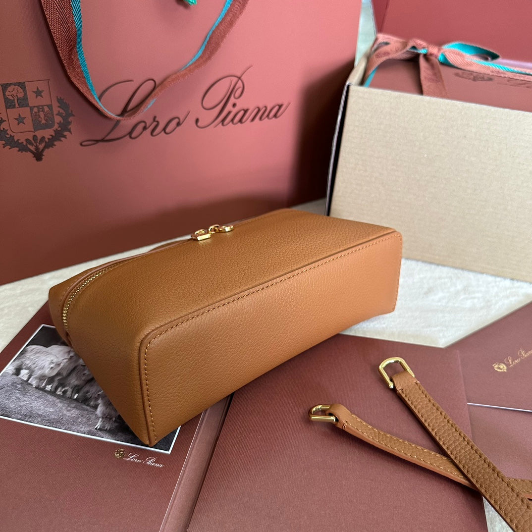 Extra Pocket L19 In Bronze Brown Grained Calfskin With Gold Hardware