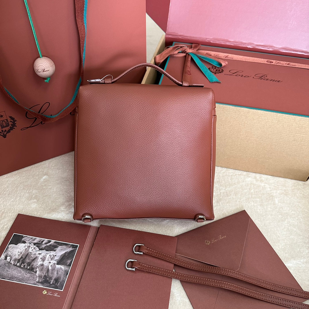 Extra Pocket Backpack L23.5 In Bronze Brown Calfskin With Silver Hardware