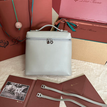Extra Pocket Backpack L23.5 In Pearl Gray Calfskin With Silver Hardware