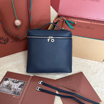 Extra Pocket Backpack L23.5 In Navy Blue Calfskin With Silver Hardware