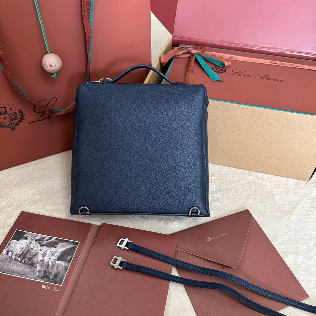 Extra Pocket Backpack L23.5 In Navy Blue Calfskin With Silver Hardware