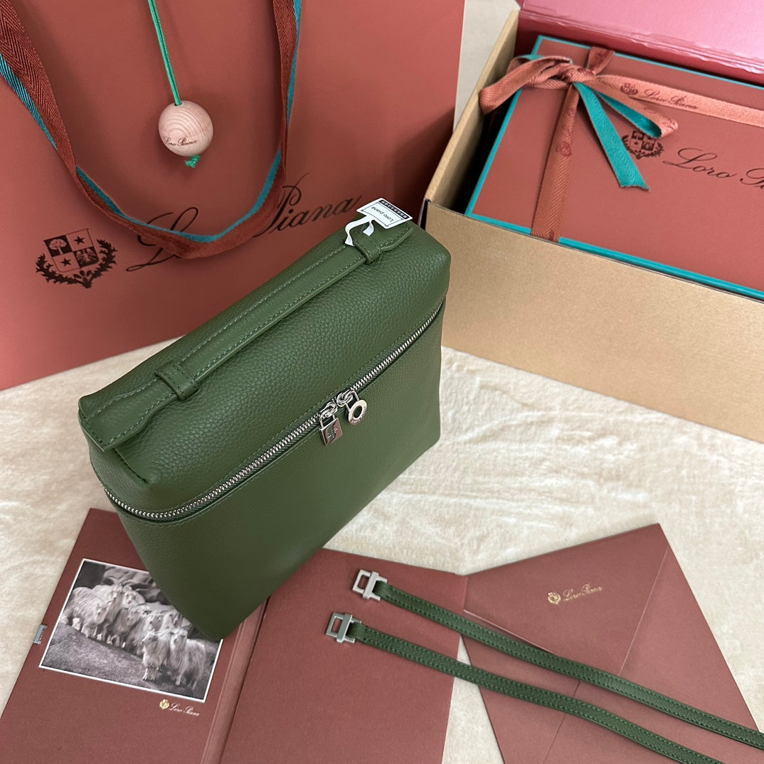 Extra Pocket Backpack L23.5 In Pine Green Calfskin With Silver Hardware