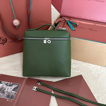 Extra Pocket Backpack L23.5 In Pine Green Calfskin With Silver Hardware