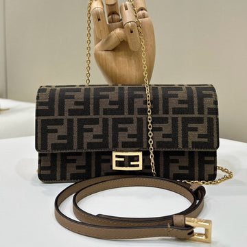 Baguette Chain Midi 21 In Brown Mix Black Monogram Jacquard Fabric Bag