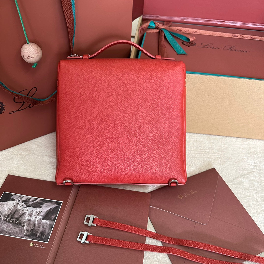 Extra Pocket Backpack L23.5 In Cinober Red Calfskin With Silver Hardware