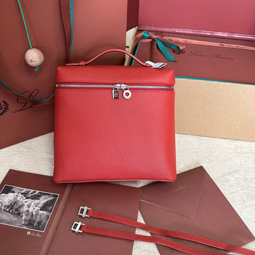 Extra Pocket Backpack L23.5 In Cinober Red Calfskin With Silver Hardware