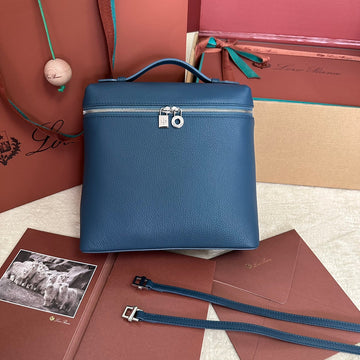 Extra Pocket Backpack L23.5 In Classic Blue Calfskin With Silver Hardware