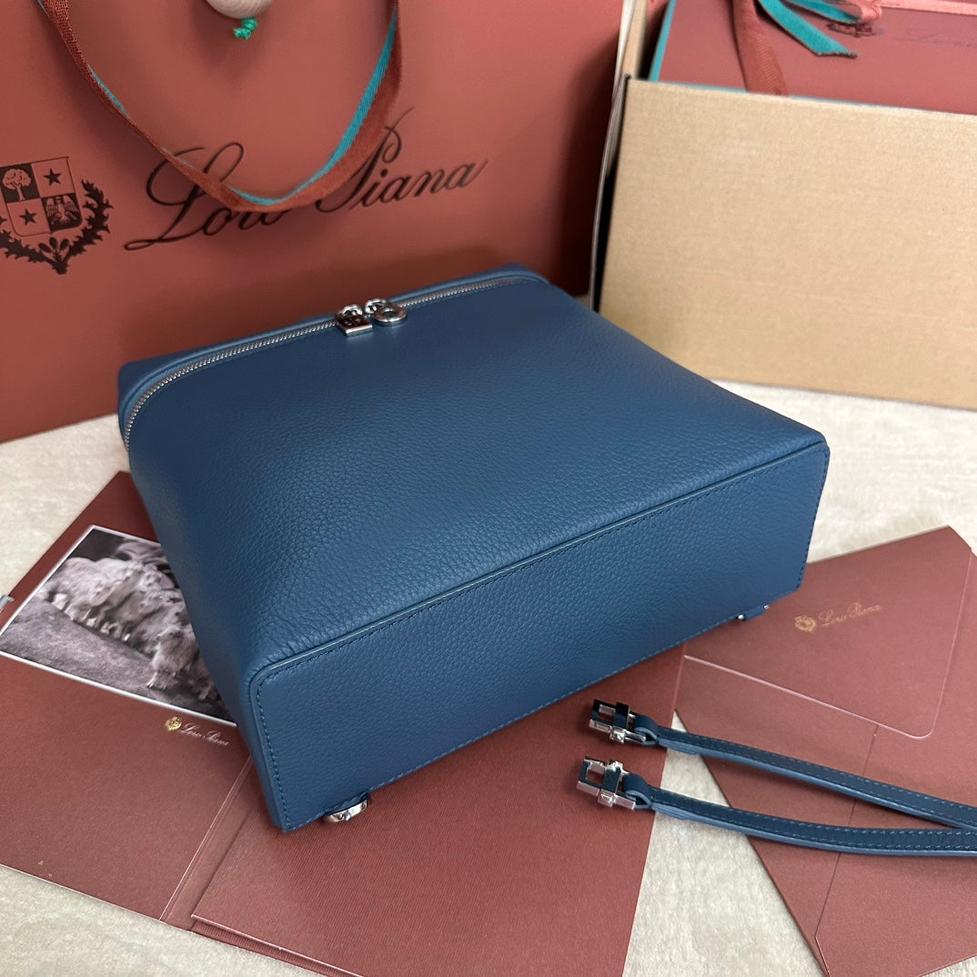 Extra Pocket Backpack L23.5 In Classic Blue Calfskin With Silver Hardware