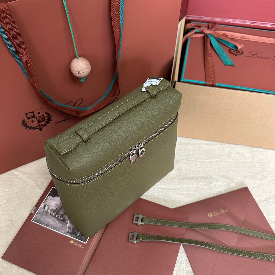 Extra Pocket Backpack L23.5 In Army Green Calfskin With Silver Hardware