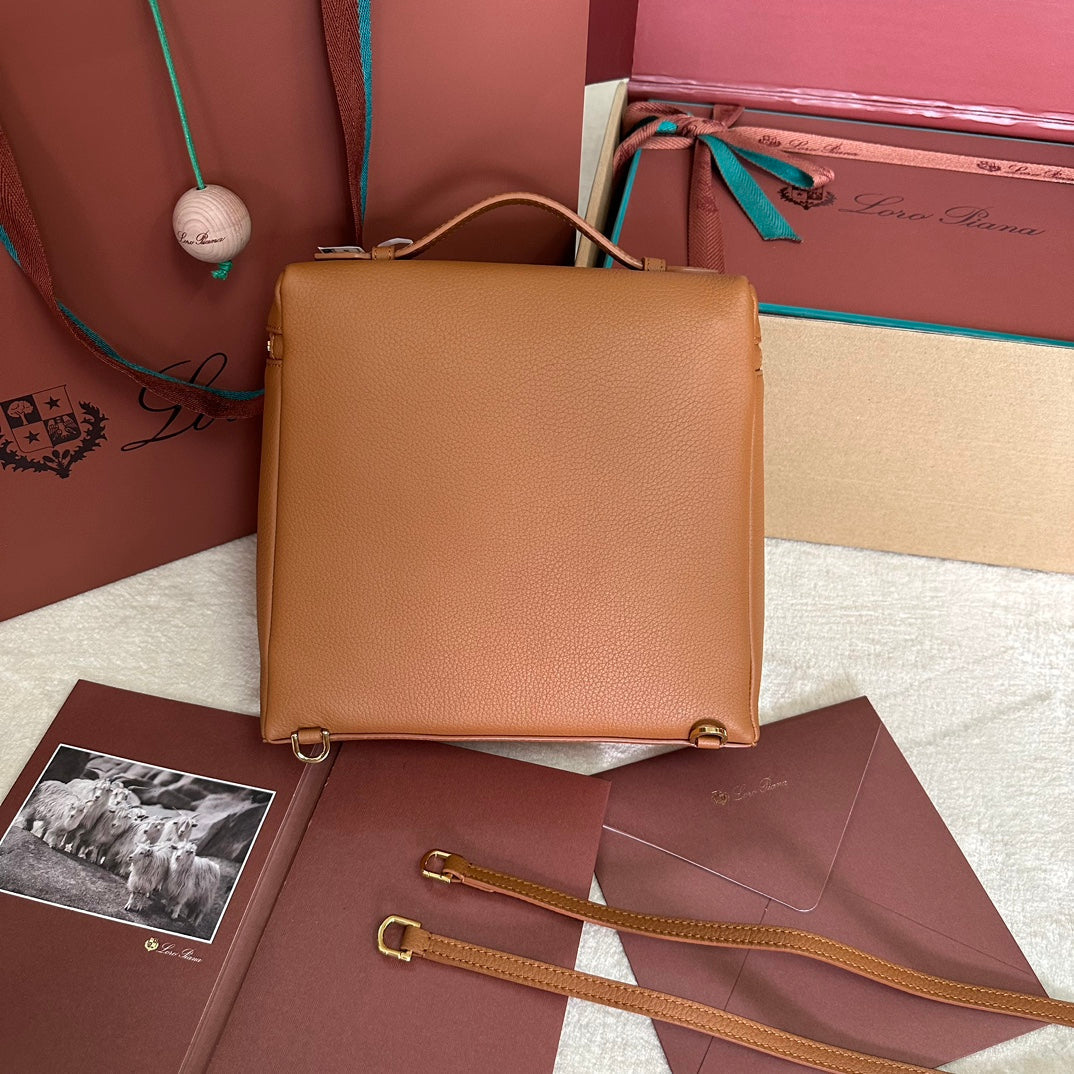 Extra Pocket Backpack L23.5 In Ginger Orange Calfskin With Gold Hardware
