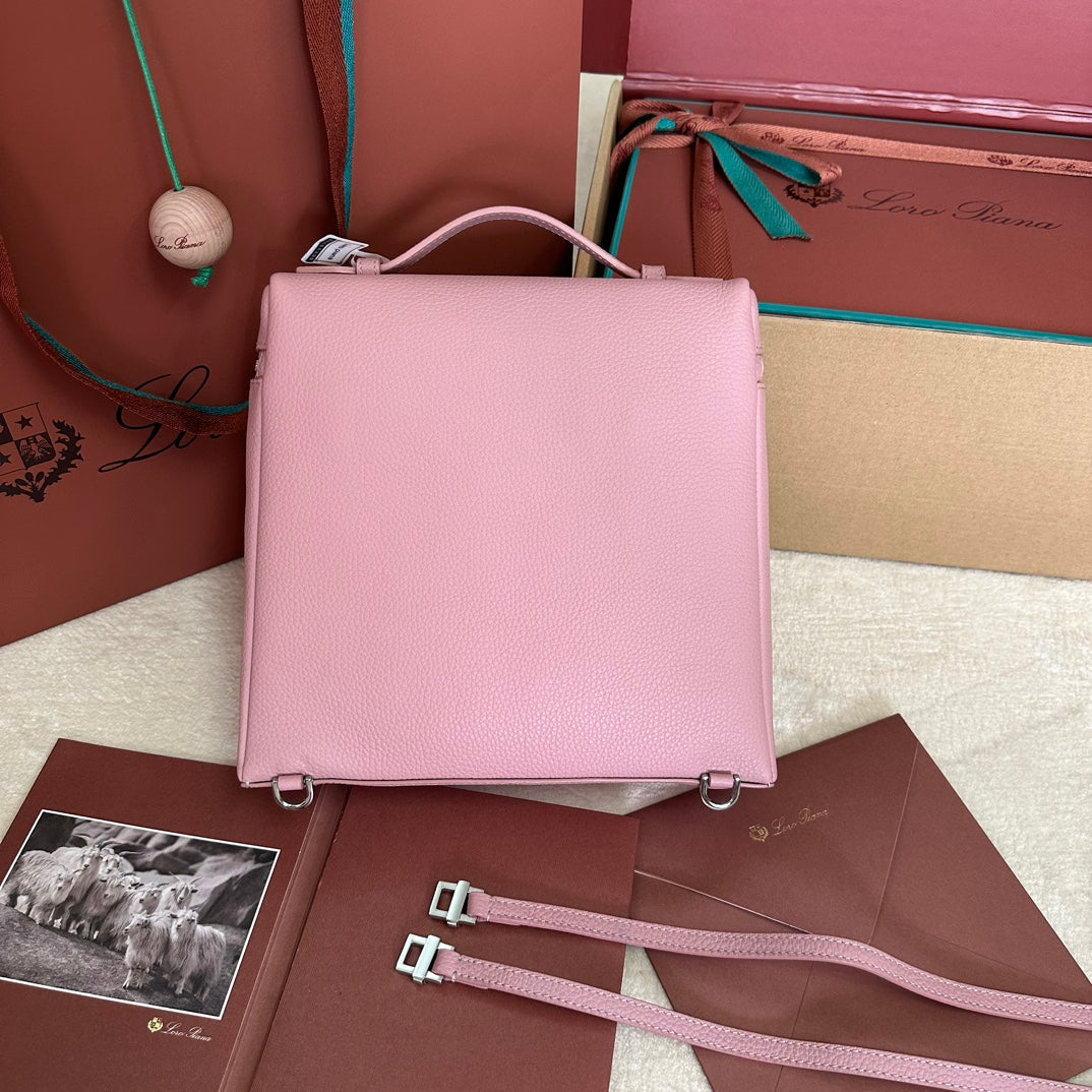 Extra Pocket Backpack L23.5 In Baby Pink Calfskin With Silver Hardware