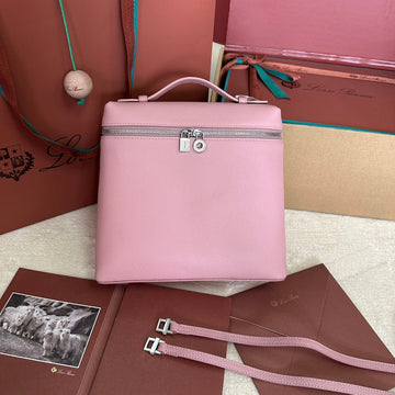 Extra Pocket Backpack L23.5 In Baby Pink Calfskin With Silver Hardware