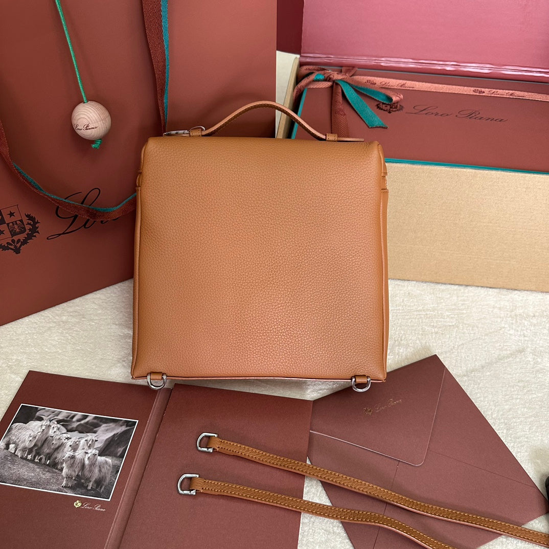 Extra Pocket Backpack L23.5 In Ginger Orange Calfskin With Silver Hardware