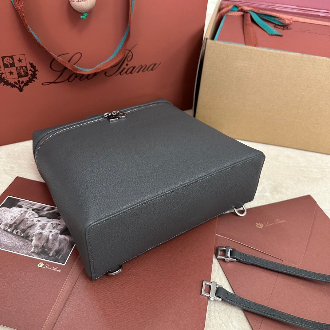 Extra Pocket Backpack L23.5 In Black Calfskin With Silver Hardware