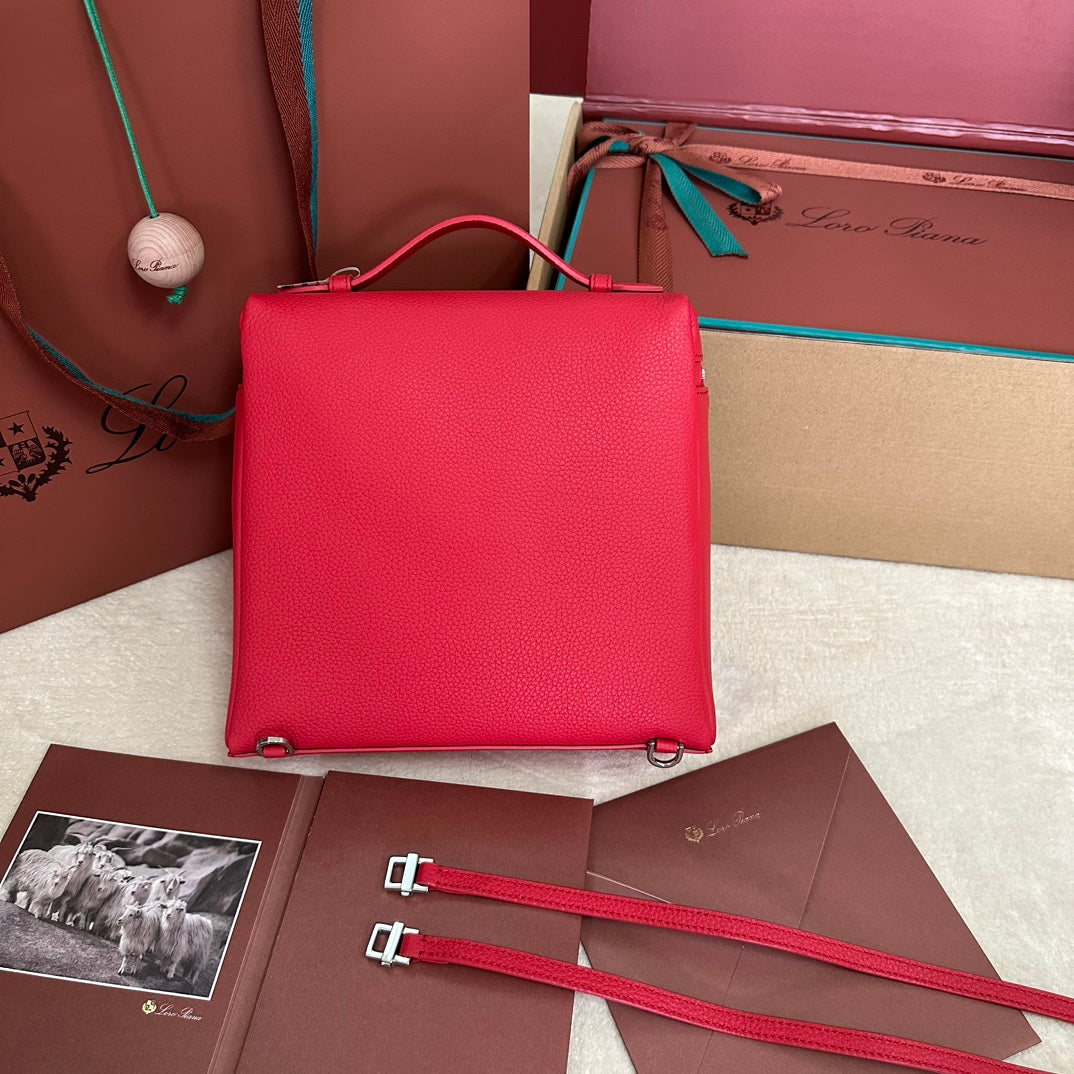 Extra Pocket Backpack L23.5 In Cherry Red Calfskin With Silver Hardware