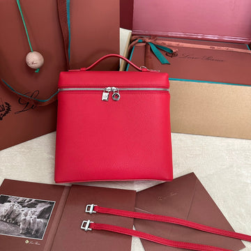 Extra Pocket Backpack L23.5 In Cherry Red Calfskin With Silver Hardware