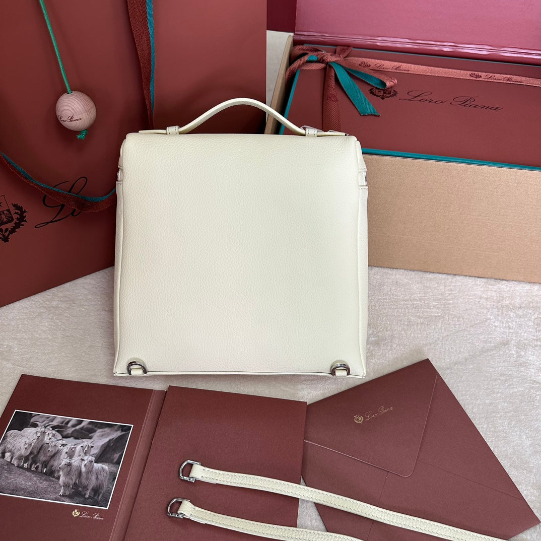 Extra Pocket Backpack L23.5 In White Calfskin With Silver Hardware