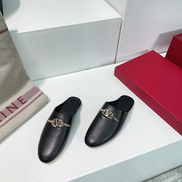Vlogo Signature Black Leather Mules
