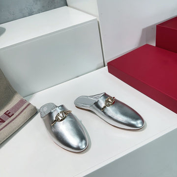 Vlogo Signature Silver Leather Mules