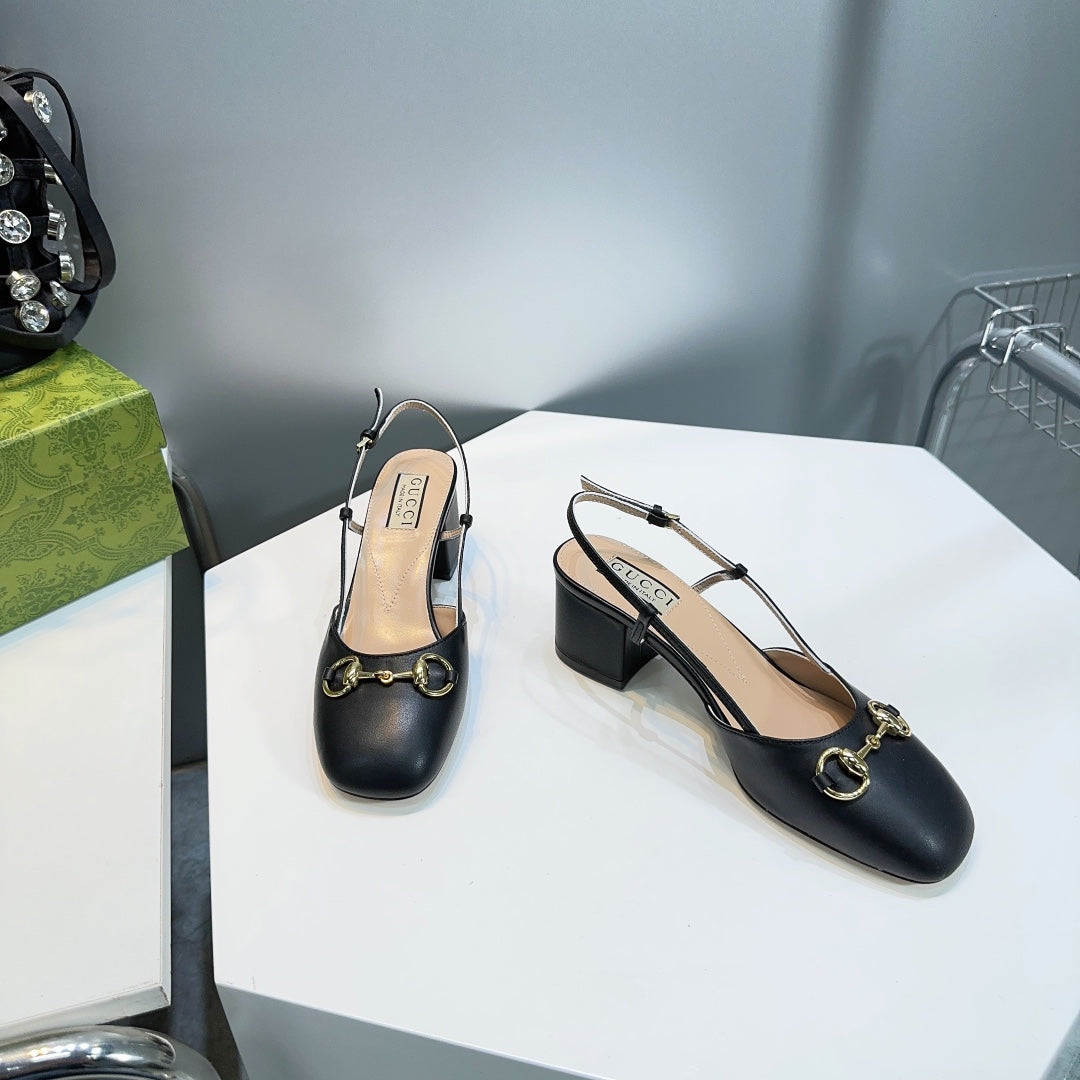Horsebit Slingbacks Pump 55MM Black Calfskin