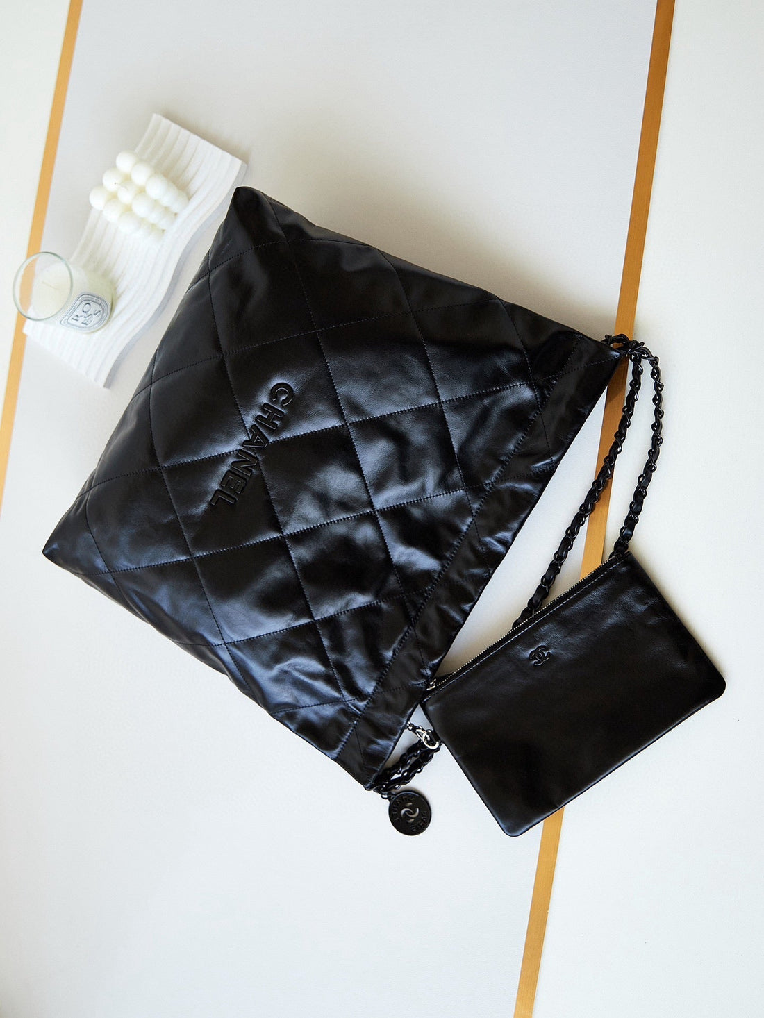 CC 22 Hobo Black Calfskin Black Hardware