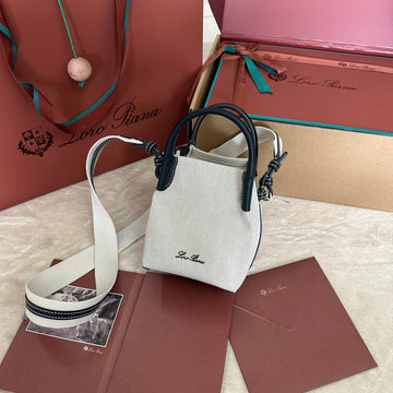 Micro Bale Bag In White Canvas And Black Calfskin