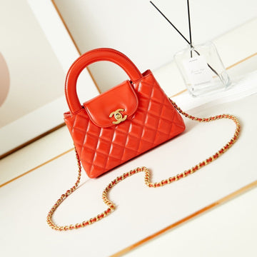 CC 24A Nano 19CM Kelly Shopper Bag Hot Orange Lambskin