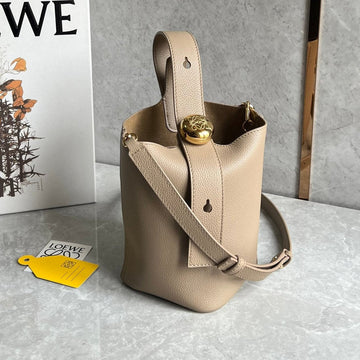 Loe Mini 19 Pebble Bucket In Camel Brown Mellow Calfskin