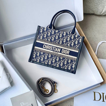 Mini Book Tote 26 Blue Oblique Embroidery
