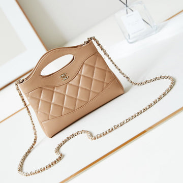 CC 24S31 Nano Shopping Bag 17.5cm Brown Lambskin Gold Hardware