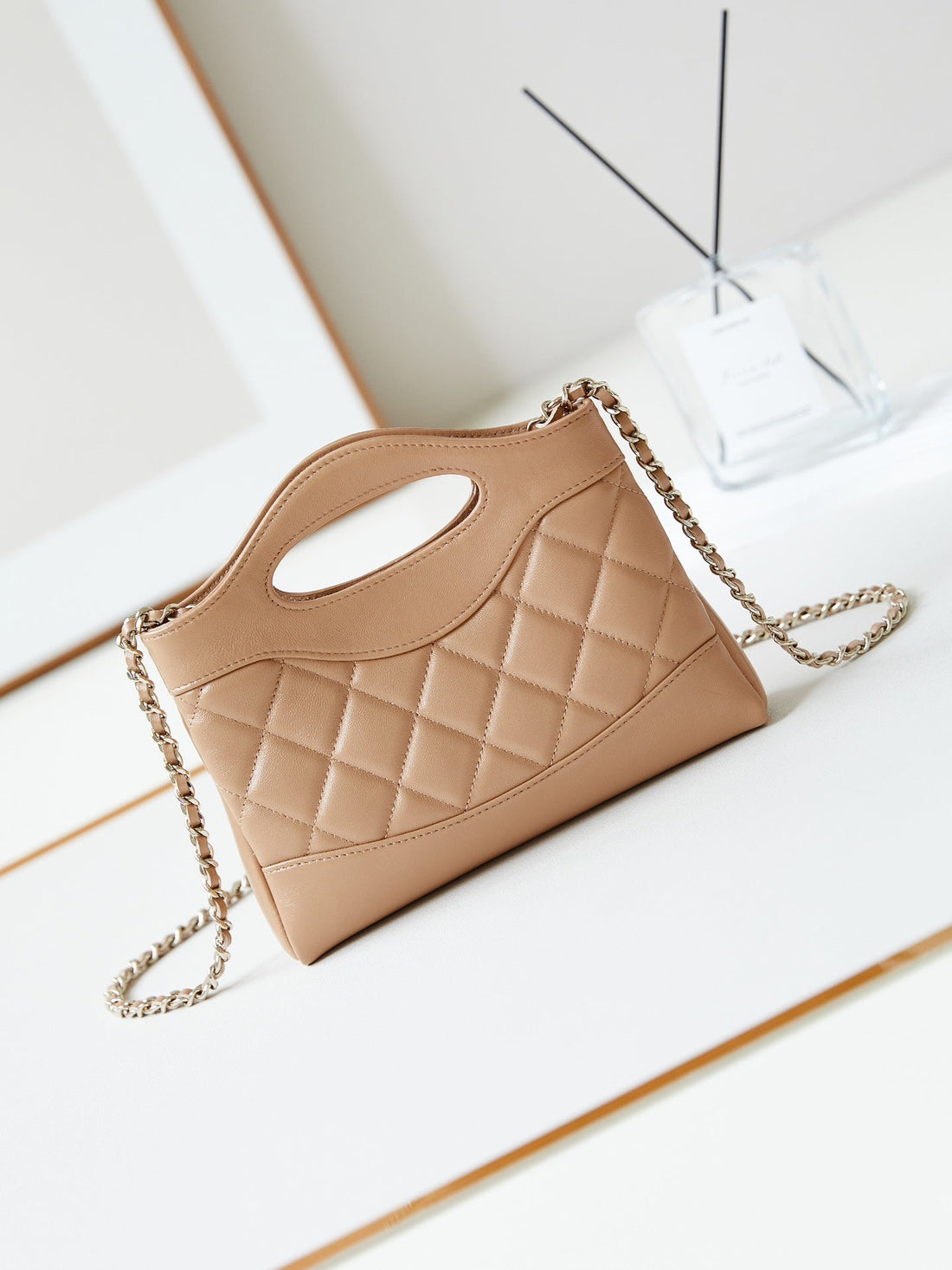 CC 24S31 Nano Shopping Bag 17.5cm Brown Lambskin Gold Hardware