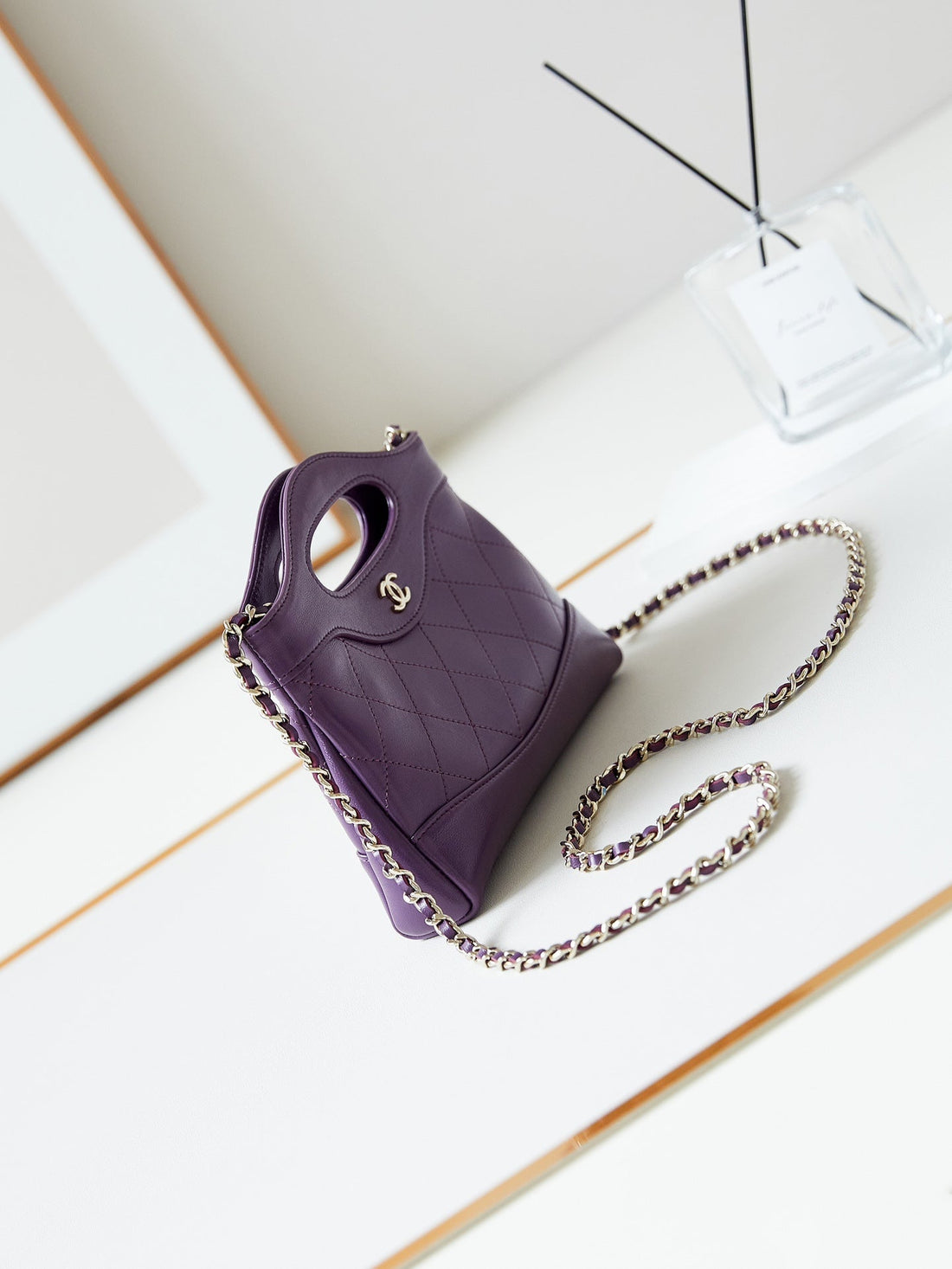 CC 24S31 Nano Shopping Bag 17.5cm Purple Lambskin Gold Hardware