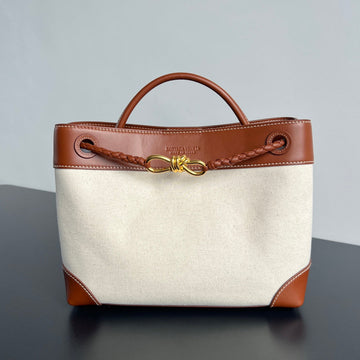Small Andiamo 25 In White Brown Calfskin And Canvas