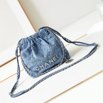 CC 22 Mini Backpack Wasted Blue Denim Silver Hardware